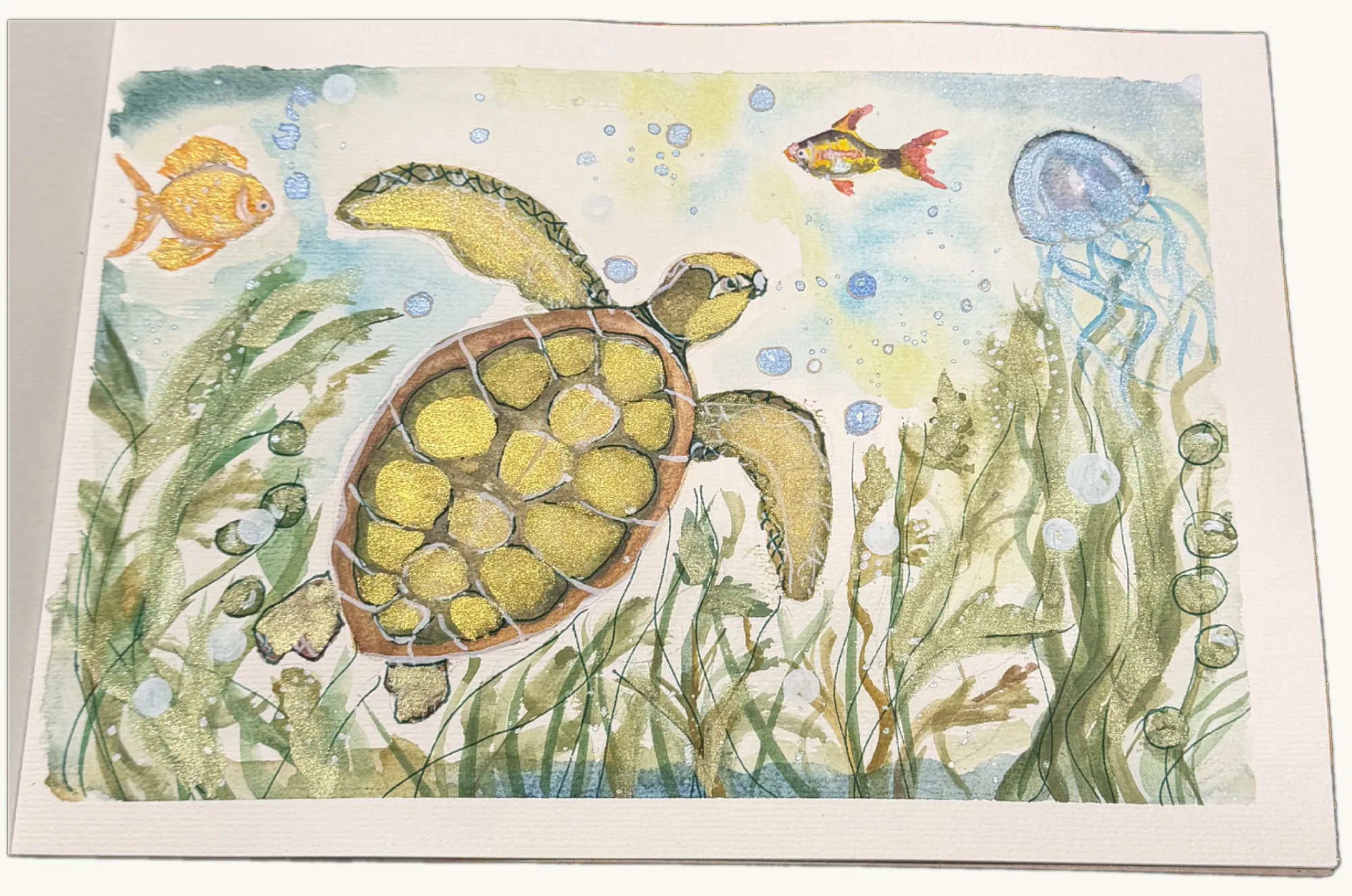 Sea Garden — Watercolour & gold by Elena Doljenkova