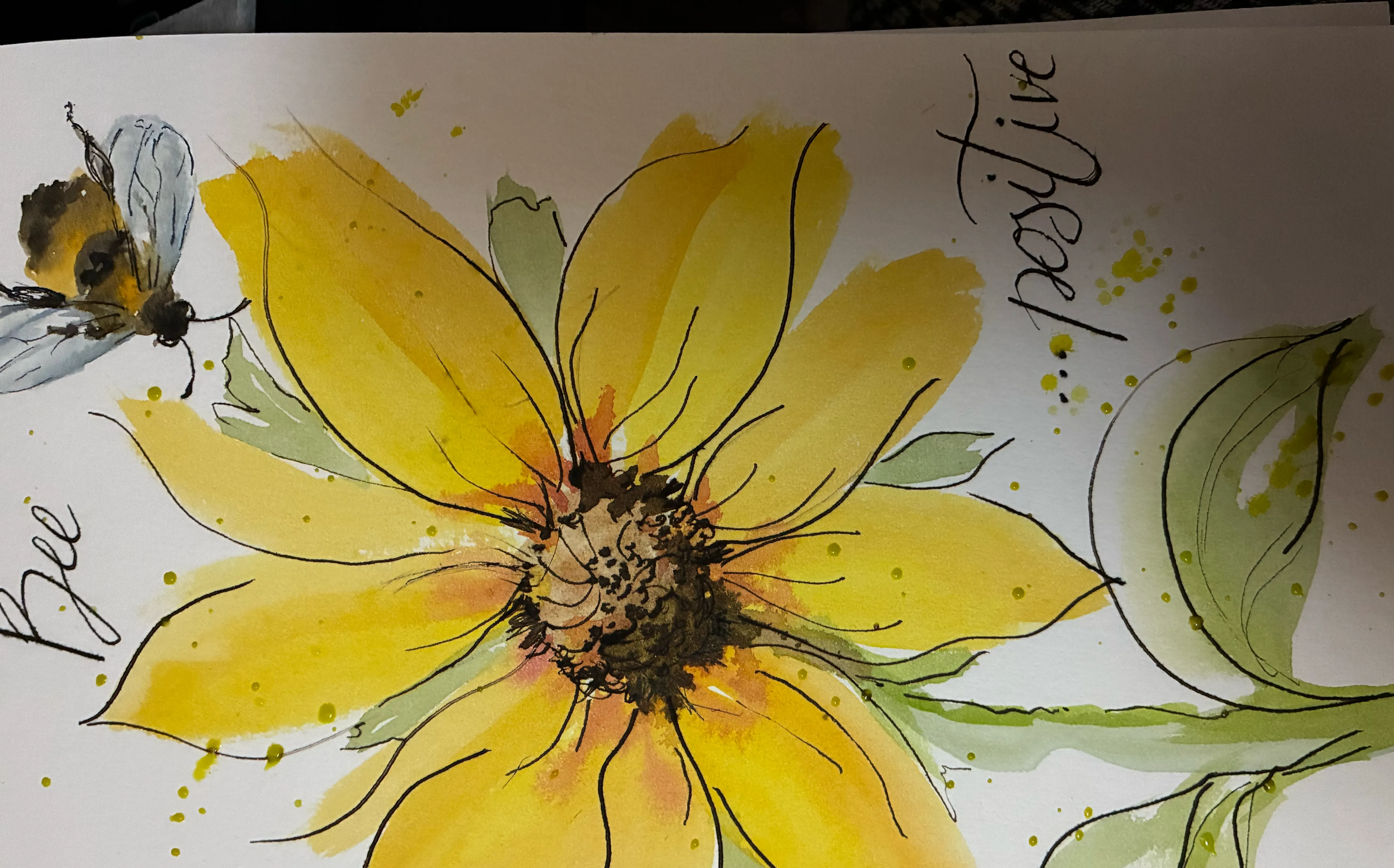 Bee Positive — Ink & watercolour by Elena Doljenkova